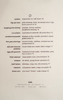 Ink Menu: Starters