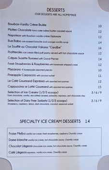 Le Petit Paris Dessert Menu