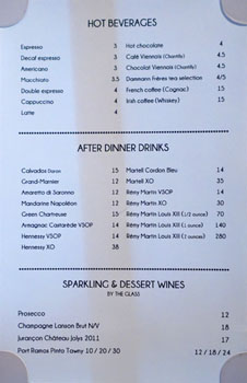 Le Petit Paris After Dinner Drink List