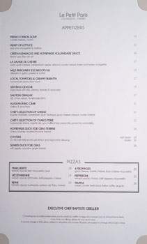 Le Petit Paris Menu: Appetizers, Pizza