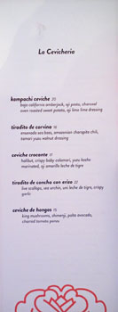 Rosaliné Ceviche Menu