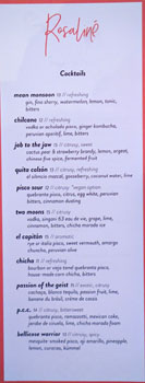 Rosaliné Cocktail List