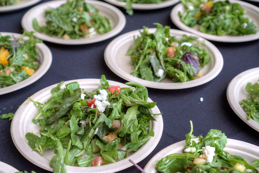 Summer Salad with Arugula, Watermelon, Goat Feta, Heirloom Tomatoes, Cucumber, and Four Leaf Balsamic