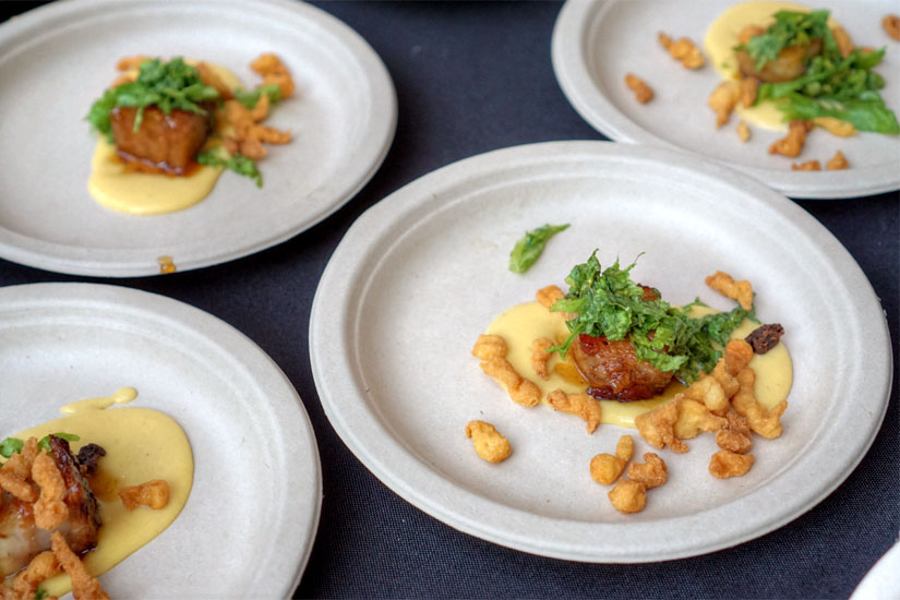 Amaretto Glazed Pork Belly with Spaetzle and Caramelized Peaches