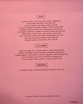 Tintorera Menu