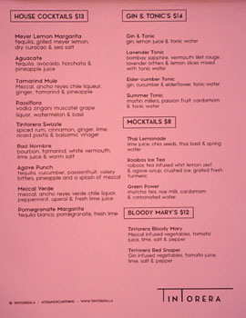 Tintorera Cocktail List