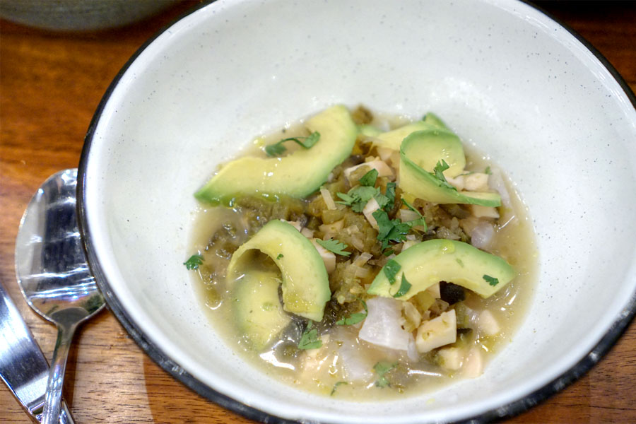 seabass ceviche, coconut water, chile poblano, cilantro