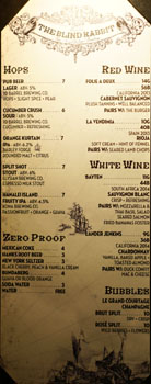 The Blind Rabbit Beer & Wine List