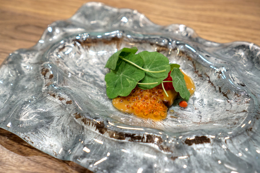 pork belly, nasturtium, strawberry sambal