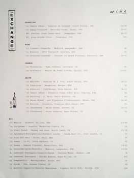 The Exchange Wine List