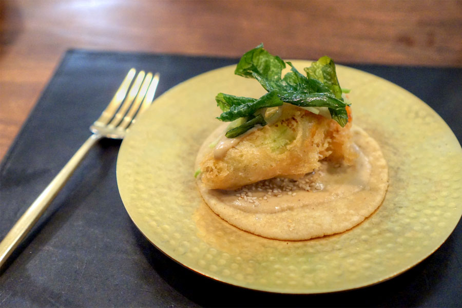 Squash Blossom Taco, White Mole & Fried Herbs