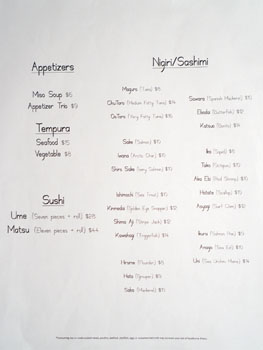 Sushi Ogawa Menu