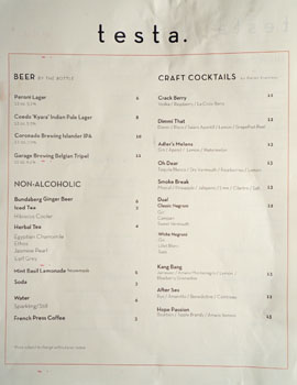 Testa Beer & Cocktail List