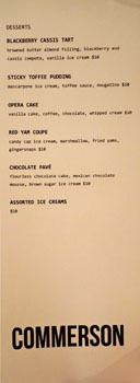 Commerson Dessert Menu