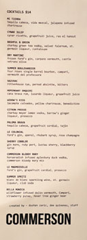 Commerson Cocktail List