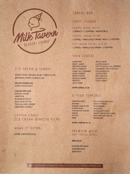 Milk Tavern Menu