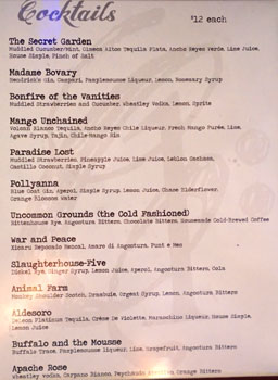 Chapter One Cocktail List