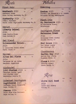 Chapter One Wine List
