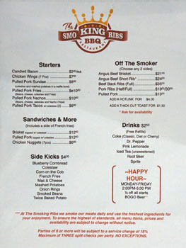 The Smoking Ribs Menu