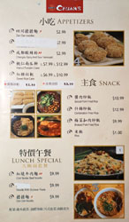 Chuan's Menu: Appetizers / Snack / Lunch Special