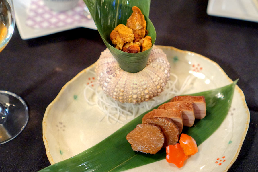 Smoked Fatty Tuna, Uni, Pickled Radish