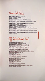 Cal Mare Wine List: Coastal Reds, Off the Coast Red