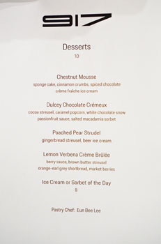 Restaurant 917 Dessert Menu