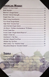 The Hobbit American Whiskey/Tequila List