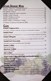 The Hobbit Other Dessert Wine/Cafe List