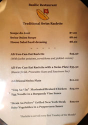 Basilic Raclette Menu