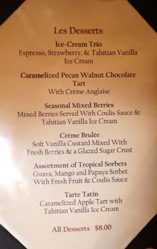 Basilic Dessert Menu