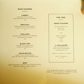 The NoMad Mezzanine Menu: Main Courses