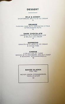 The NoMad Mezzanine Dessert Menu