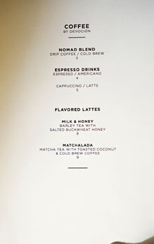 The NoMad Mezzanine Coffee List