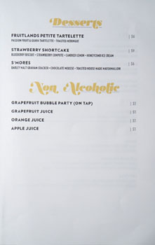 Modern Times The Dankness Dojo Food Menu: Desserts + Non Alcoholic