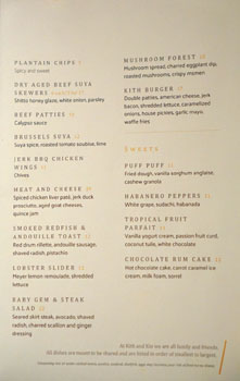 Kith and Kin Bar Menu