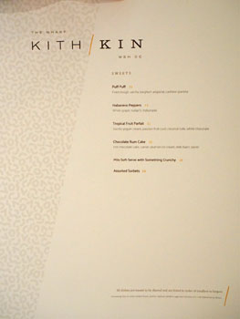 Kith and Kin Dessert Menu