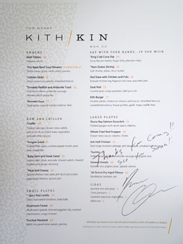 Kith and Kin Menu