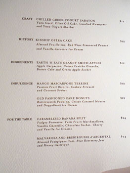 Kinship Dessert Menu