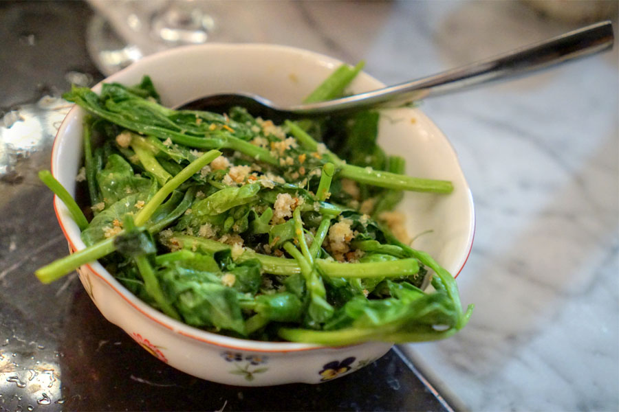 Sauteed Pea Tendrils. Lemon Breadcrumbs