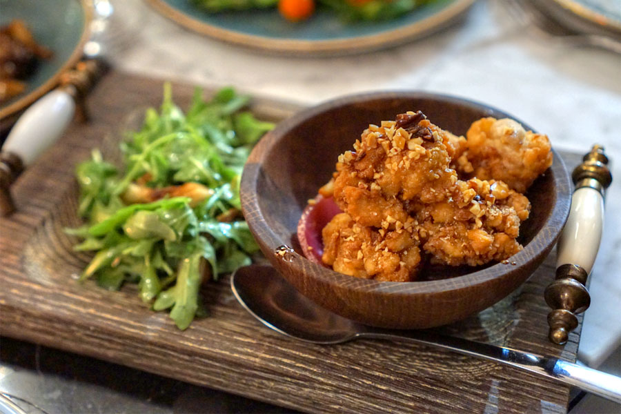 Sweetbreads. Honey Gastrique. Almond