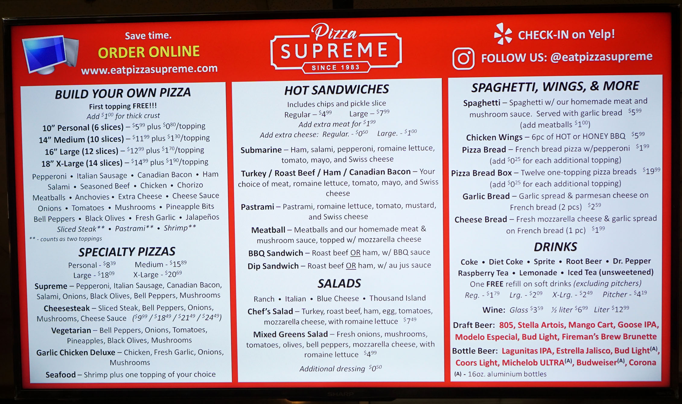 Pizza Supreme Menu