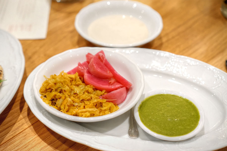 créme fraîche tahini, fermented cabbage, pickled turnips