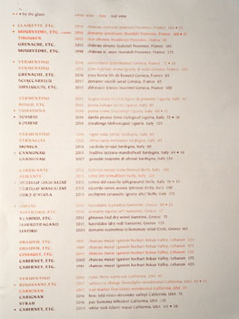 Bavel Wine List - Back