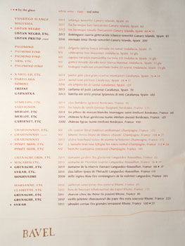 Bavel Wine List - Front