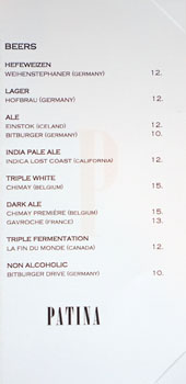 Patina Beer List