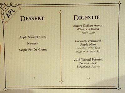 APL Restaurant Dessert Menu