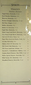 APL Restaurant Spirits List: Whiskey - Bourbon