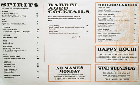 E.R.B. Spirits List, Barrel Aged Cocktails, Boilermakers