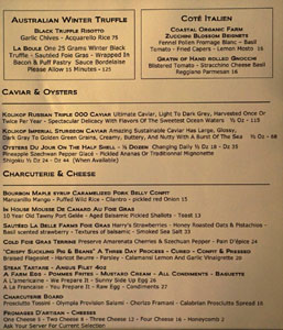 Marché Moderne Menu: Caviar & Oysters / Charcuterie & Cheese